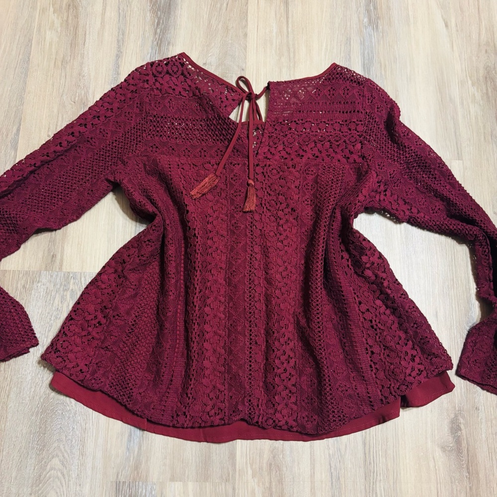Y2K babydoll Hollister Lacy Maroon Top size large
